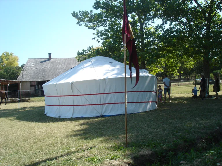 A community gathering with yurts